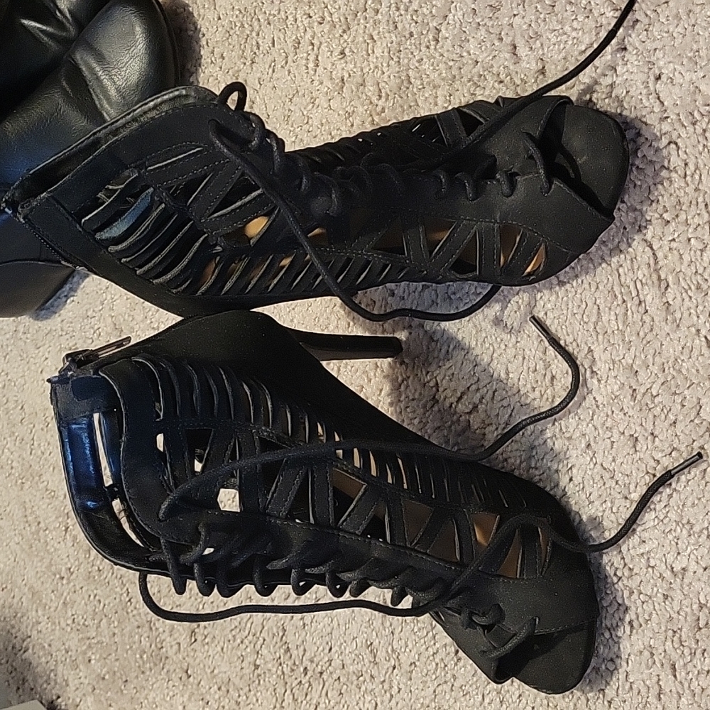 Black Lace-up Heels